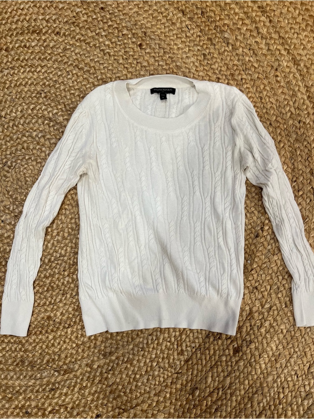 Banana Republic White Cable-Knit Scoop Neck Sweater
